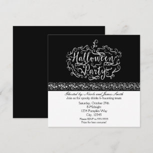 Halloween Pompoen Elegante Zwarte Witte Uitnodigin Kaart