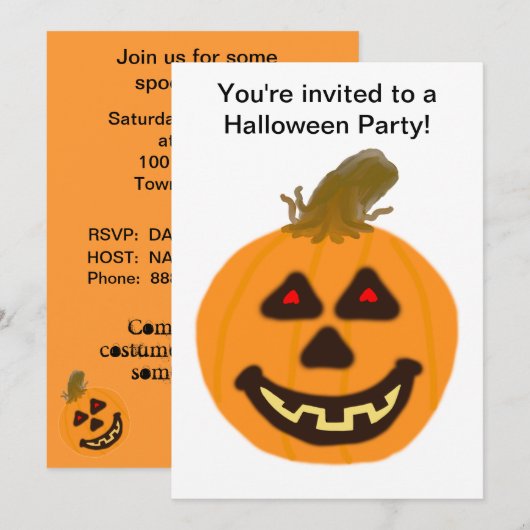 Halloween Pompoen en Geest Feest Uitnodiging (Voorkant / Achterkant)