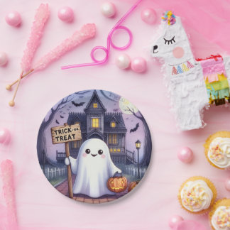 Halloween Pompoen en Geest Papieren Bordje