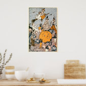 Halloween pompoen en heksen met bezems Poster (Keuken)