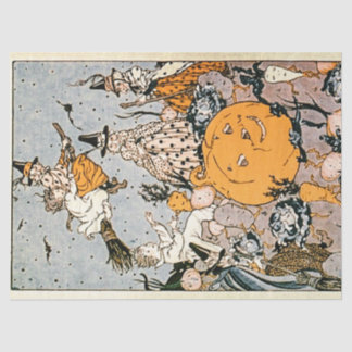  Halloween pompoen en heksen met bezems Tissuepapier