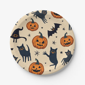 Halloween pompoen en kattenpatroon papier Bord