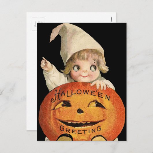Halloween pompoen en kind briefkaart (Voorkant / Achterkant)