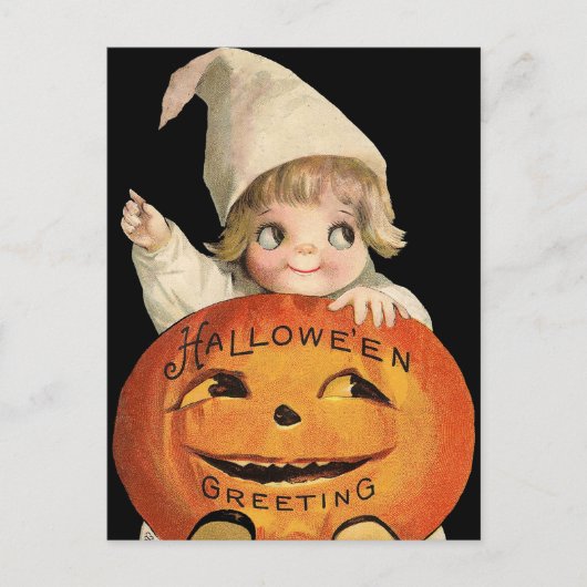  Halloween pompoen en kind briefkaart (Voorkant)