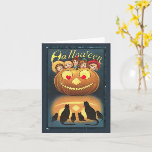 Halloween Pompoen en Meisjes Vintage Kaart