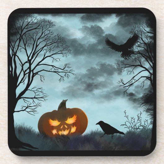 Halloween pompoen en raaf bier onderzetter (Voorkant)