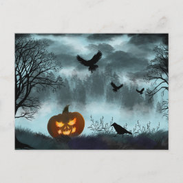 Halloween pompoen en raaf briefkaart