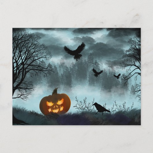 Halloween pompoen en raaf briefkaart (Voorkant)
