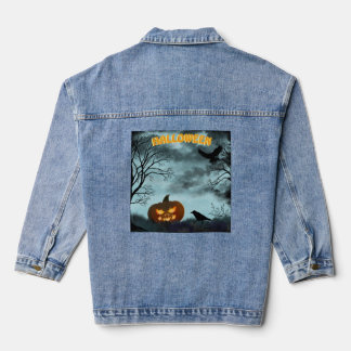 Halloween pompoen en raaf denim jacket