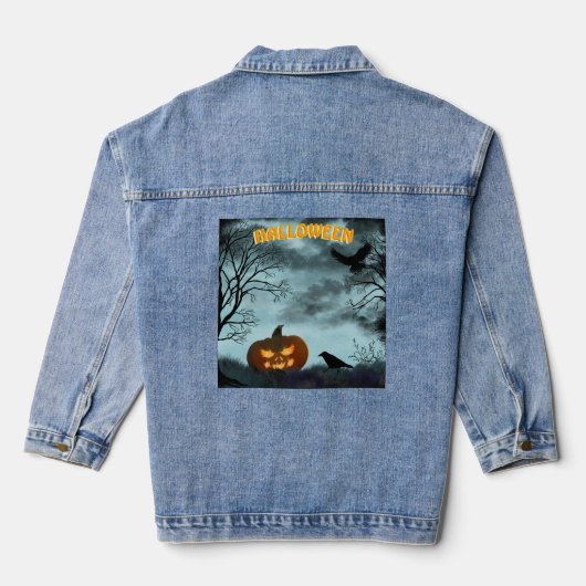 Halloween pompoen en raaf denim jacket (Achterkant)