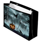 Halloween pompoen en raaf groot cadeauzakje (Voorkant Gekanteld)