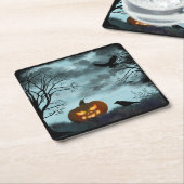 Halloween pompoen en raaf kartonnen onderzetters (Schuin)