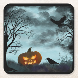 Halloween pompoen en raaf kartonnen onderzetters