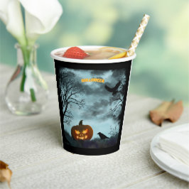 Halloween pompoen en raaf papieren bekers