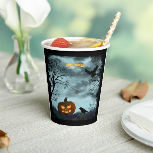 Halloween pompoen en raaf papieren bekers (Insitu)