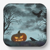 Halloween pompoen en raaf papieren bordje (Voorkant)