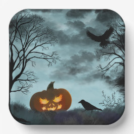 Halloween pompoen en raaf papieren bordje