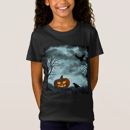Halloween pompoen en raaf t-shirt (Voorkant)