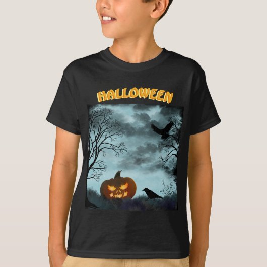 Halloween pompoen en raaf t-shirt (Voorkant)