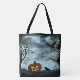 Halloween pompoen en raaf tote bag