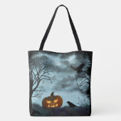 Halloween pompoen en raaf tote bag (Achterkant)