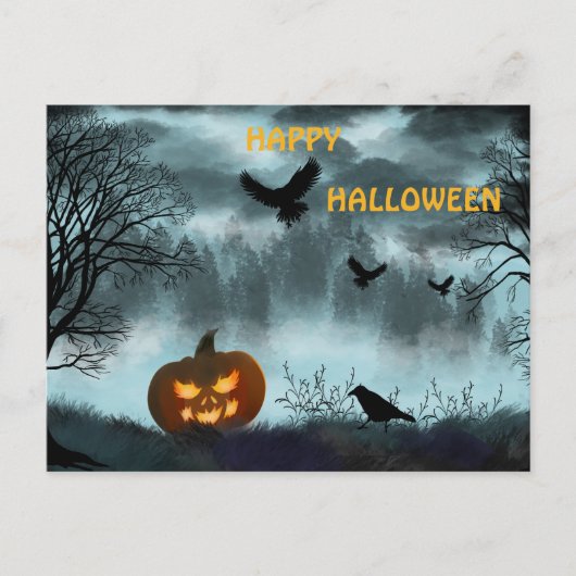 Halloween pompoen en raaf uitnodiging briefkaart (Voorkant)
