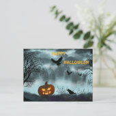 Halloween pompoen en raaf uitnodiging briefkaart (Staand voorkant)