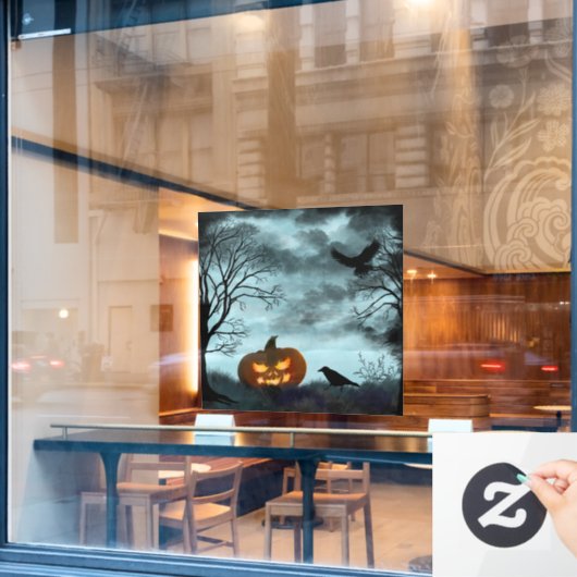 Halloween pompoen en raaf Window Cling Raamsticker (Cafe Raam)