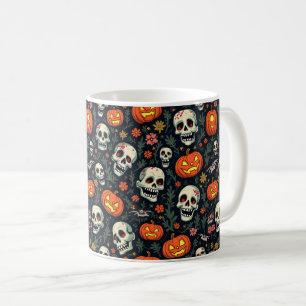 Halloween pompoen en schedel koffiemok