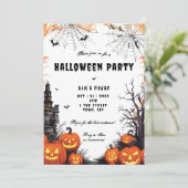 Halloween pompoen en spinnenwebben party uitnodigi kaart (Staand voorkant)
