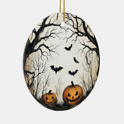 Halloween pompoen en vleermuis keramisch ornament (Rechts)