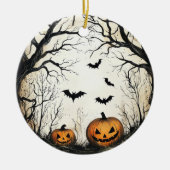 Halloween pompoen en vleermuis keramisch ornament (Voorkant)