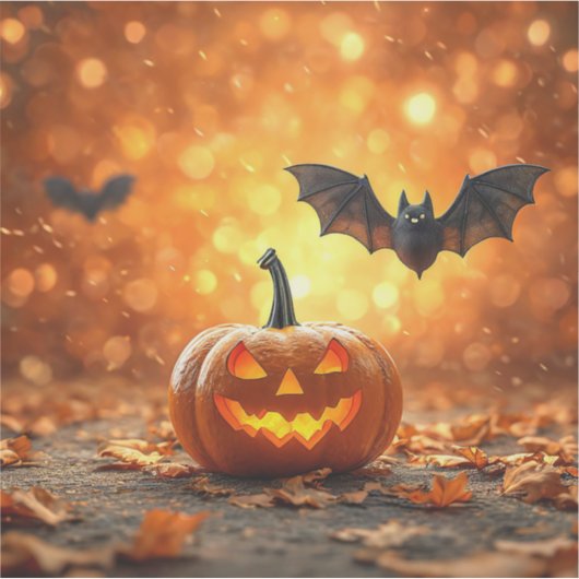 Halloween pompoen en vleermuis sticker (Voorkant)