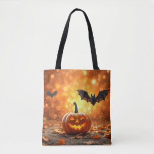 Halloween pompoen en vleermuis tote bag