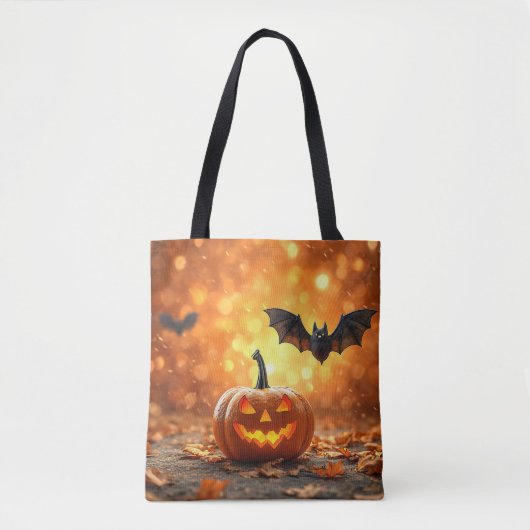 Halloween pompoen en vleermuis tote bag (Voorkant)