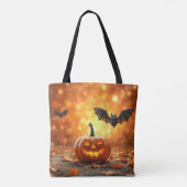 Halloween pompoen en vleermuis tote bag (Achterkant)