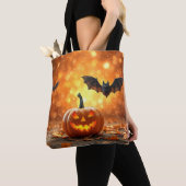 Halloween pompoen en vleermuis tote bag (Dichtbij)
