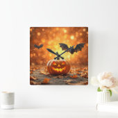 Halloween pompoen en vleermuis vierkante klok (Huis)