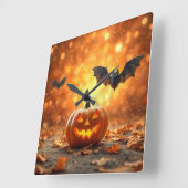 Halloween pompoen en vleermuis vierkante klok (Hoek)
