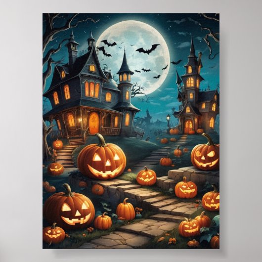Halloween pompoen eng poster print digitaal (Voorkant)