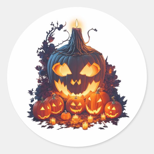 Halloween pompoen eng verhaal ronde sticker (Voorkant)