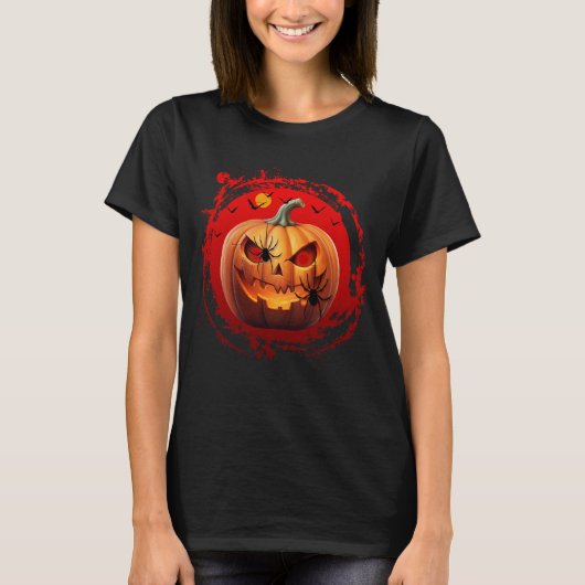 halloween pompoen enge spinnen vleermuizen t-shirt (Voorkant)