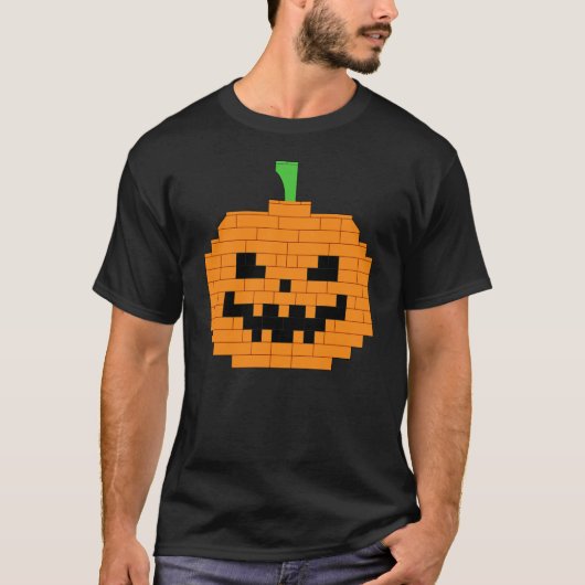 Halloween pompoen gebouwd uit blokken t-shirt (Voorkant)