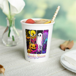 Halloween Pompoen Geest Pop Art Retro Zwart Papieren Bekers