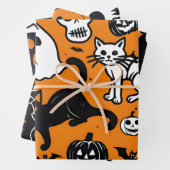 Halloween pompoen geest zwarte kat schedel inpakpapier vel (In situ)