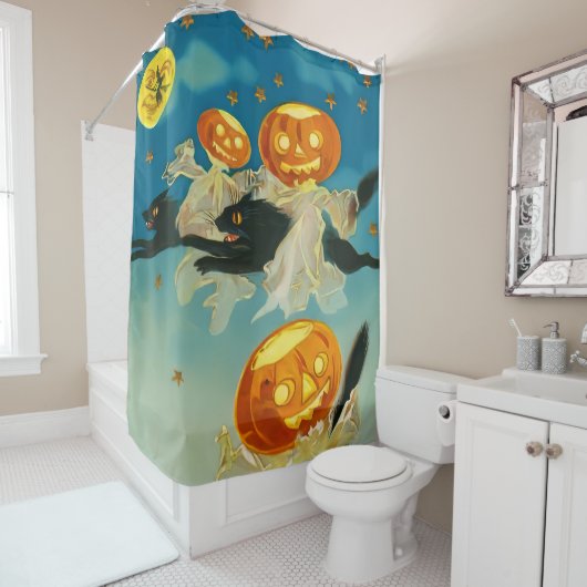  Halloween Pompoen Geesten en Black Cats Douchegordijn (In situ)