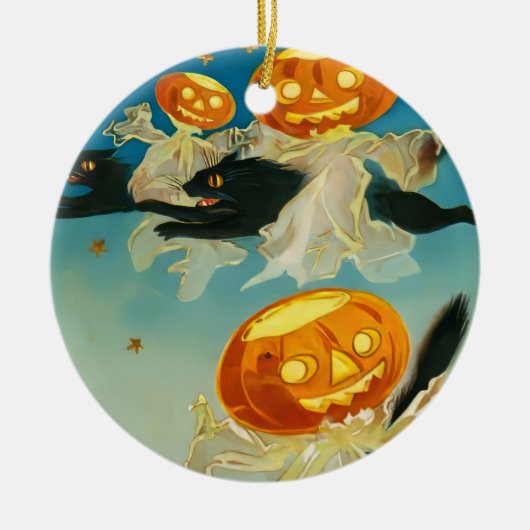 Halloween Pompoen Geesten en Black Cats Keramisch Ornament (Voorkant)
