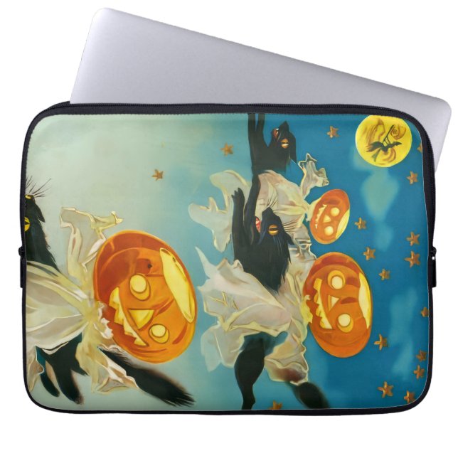  Halloween Pompoen Geesten en Black Cats Laptop Sleeve (Voorkant)