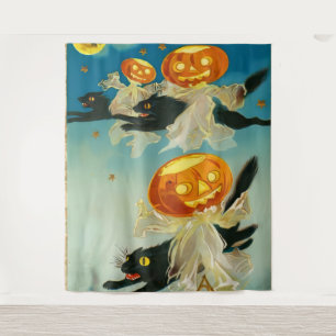  Halloween Pompoen Geesten en Black Cats Wandkleed