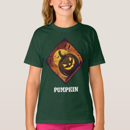 Halloween pompoen geïllustreerd designer T shirt (Voorkant)
